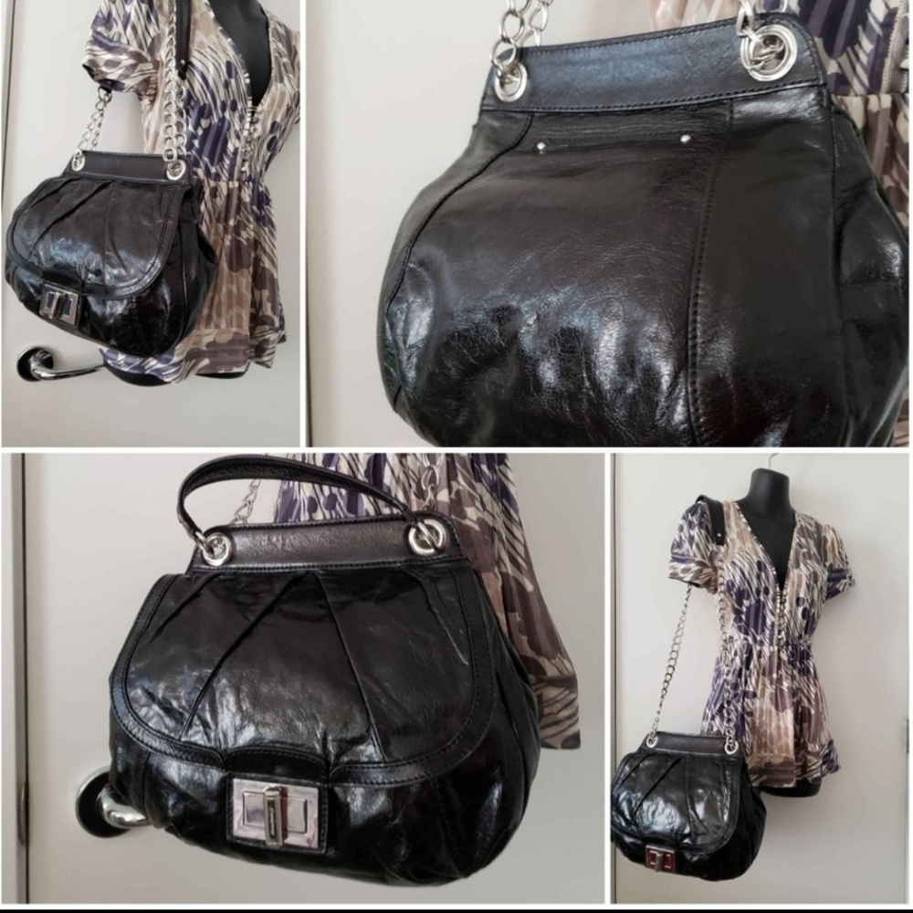 Black Genuine Leather Satchel Bag  B Makousky Davon w/a Convertable Strap